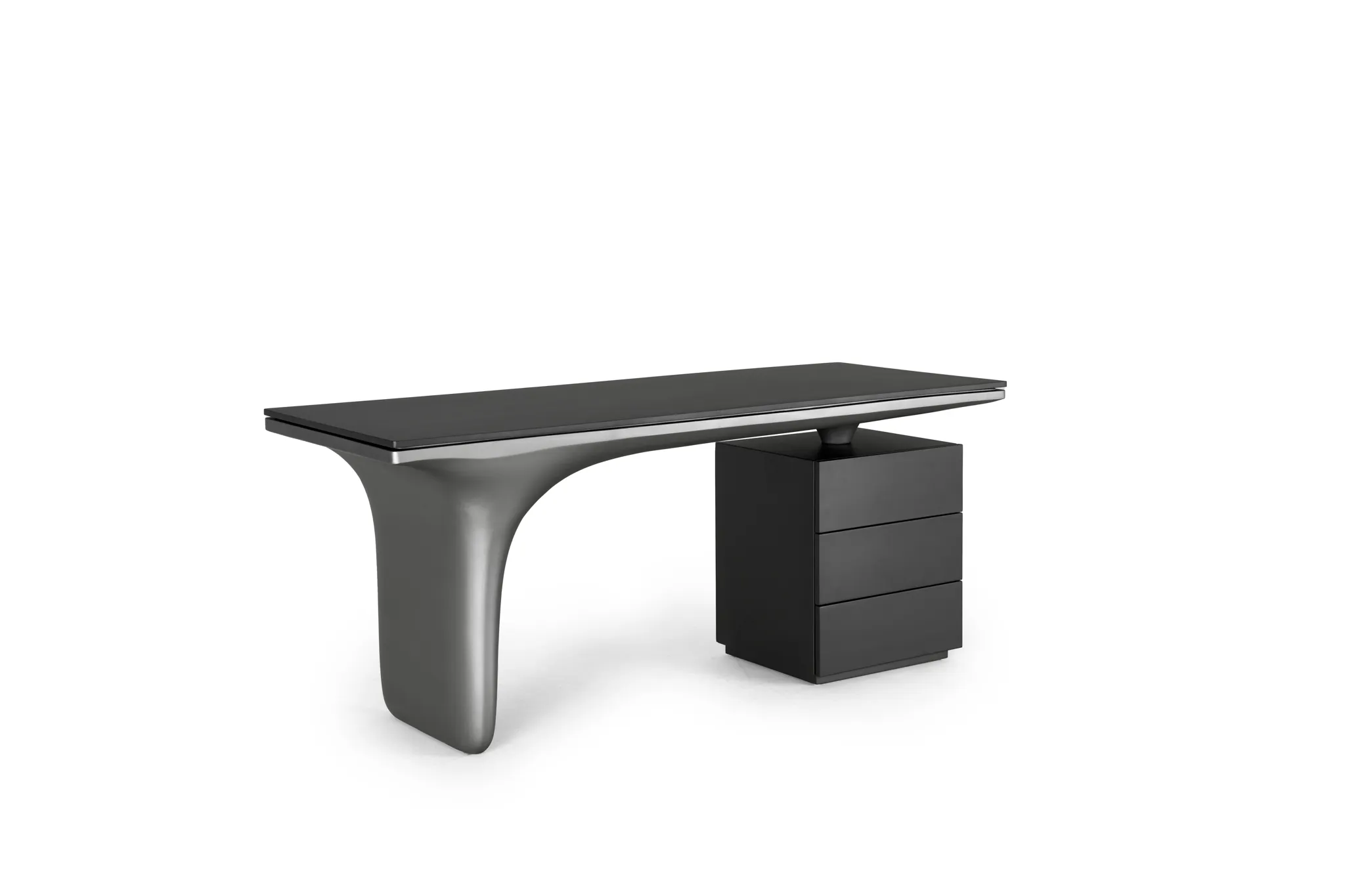 High End Modern Black Painting Tempered Glass Top Desk with Integrated Drawer