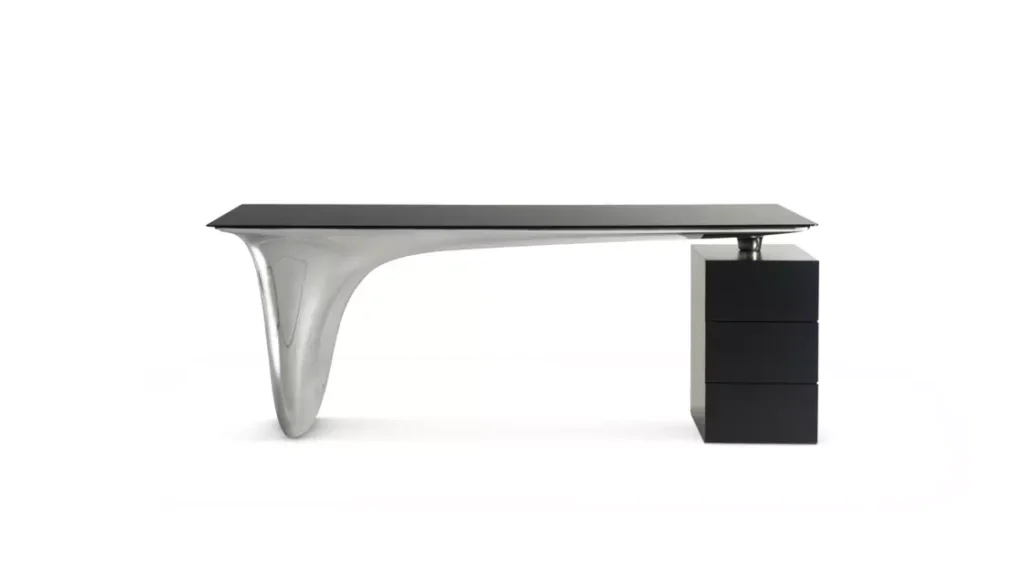 High End Modern Black Painting Tempered Glass Top Desk with Integrated Drawer