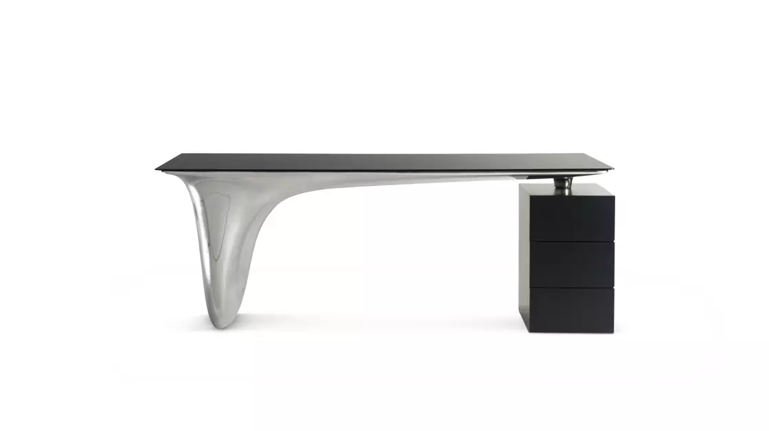 High End Modern Black Painting Tempered Glass Top Desk with Integrated Drawer