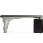 High End Modern Black Painting Tempered Glass Top Desk with Integrated Drawer