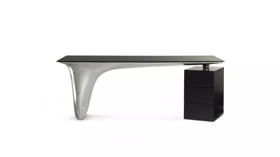 High End Modern Black Painting Tempered Glass Top Desk with Integrated Drawer