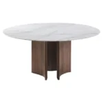 Marble Top Round Dining Table with Sculpted Wood Base