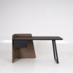 Modern Asymmetric Wood And Leather Office Desk With Drawers