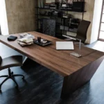 Modern Asymmetric Wood Desk with Integrated Storage