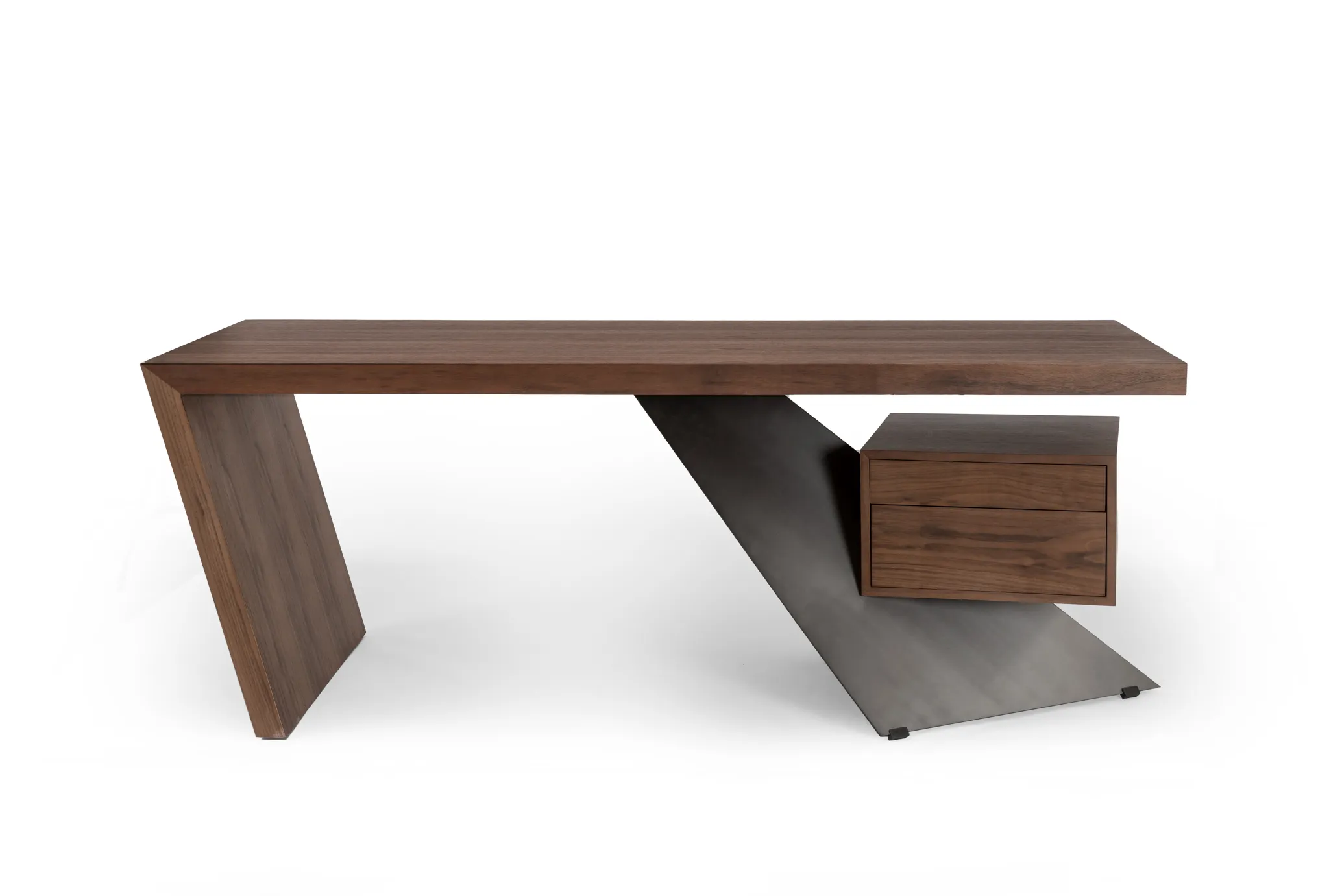 Modern Asymmetric Wood Desk with Integrated Storage