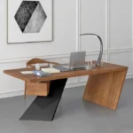 Modern Asymmetric Wood Desk with Integrated Storage