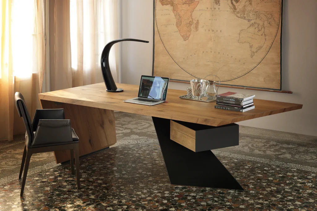 Modern Asymmetric Wood Desk with Integrated Storage