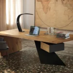 Modern Asymmetric Wood Desk with Integrated Storage