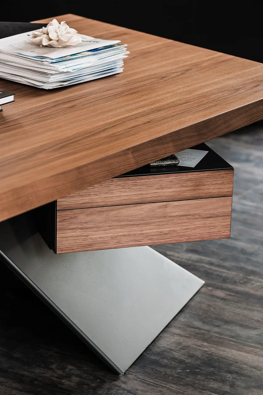 Modern Asymmetric Wood Desk with Integrated Storage