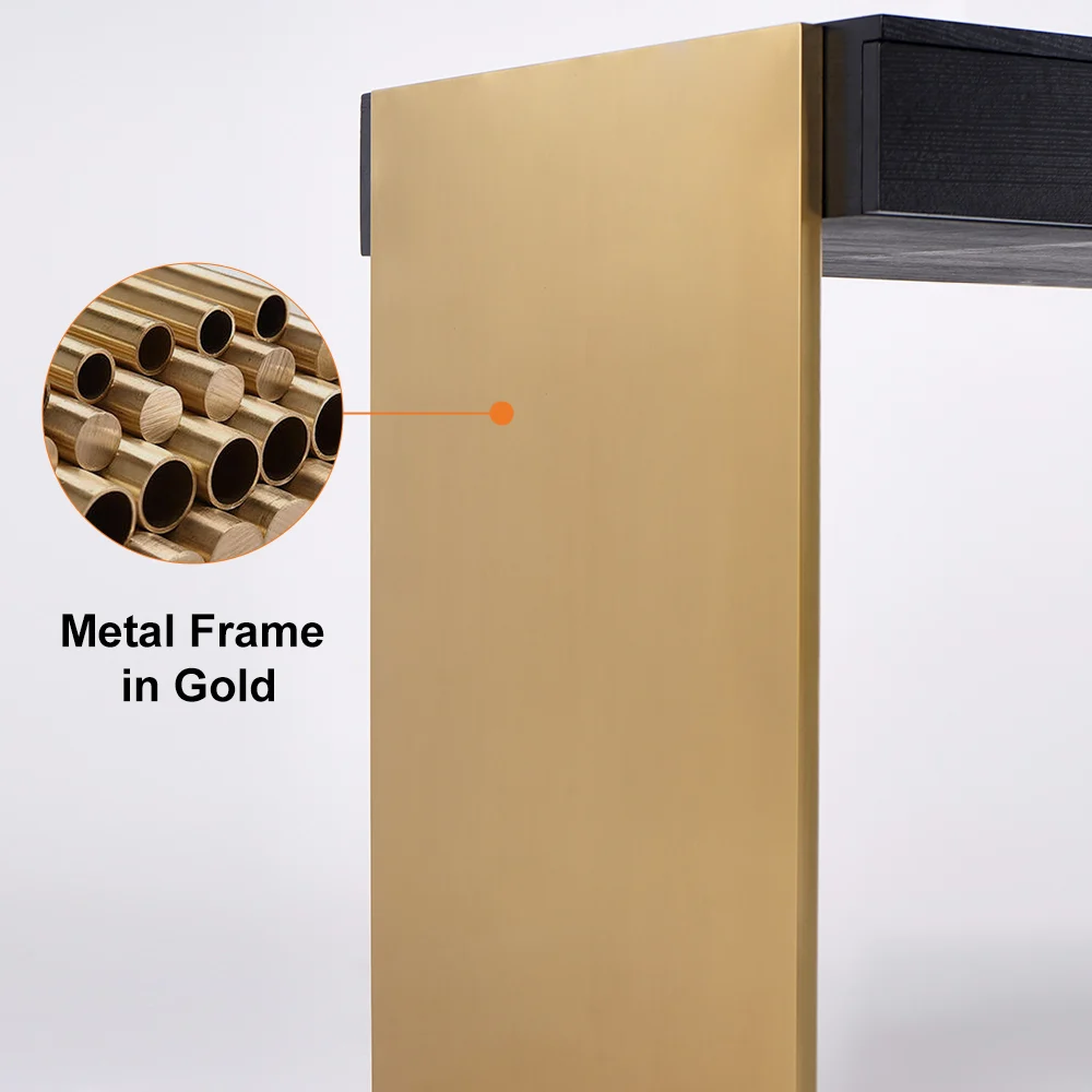 63″ Modern Black Office Computer Desk with 6 Drawer & Gold Leg