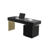 63″ Modern Black Office Computer Desk with 6 Drawer & Gold Leg