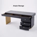 63″ Modern Black Office Computer Desk with 6 Drawer & Gold Leg