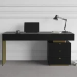 63″ Modern Black Office Computer Desk with 6 Drawer & Gold Leg