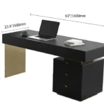 63″ Modern Black Office Computer Desk with 6 Drawer & Gold Leg