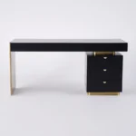 63″ Modern Black Office Computer Desk with 6 Drawer & Gold Leg