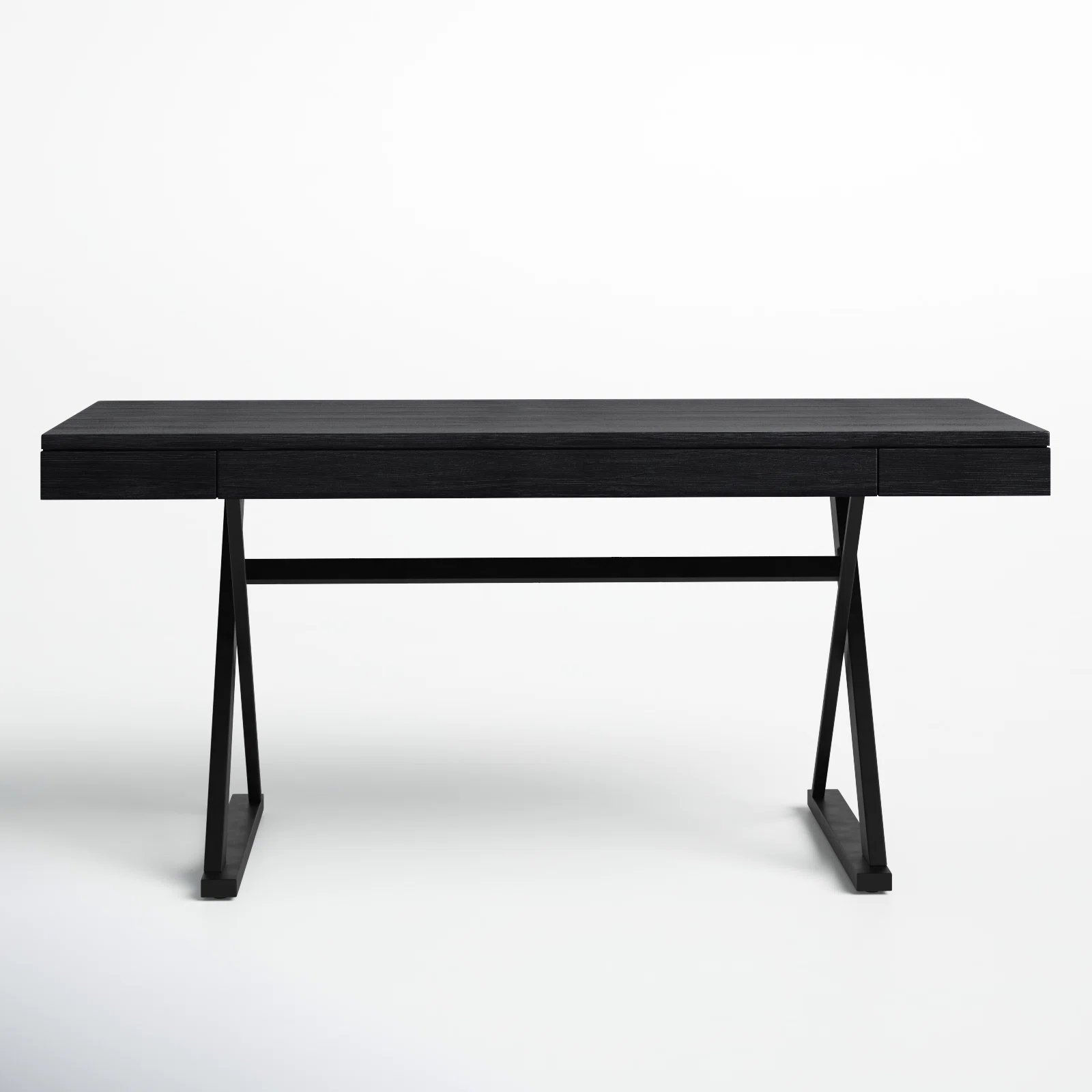Modern Black Two Tier Office Desk with Metal Frame