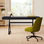 Modern Black Two Tier Office Desk with Metal Frame
