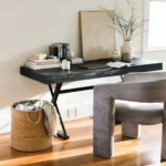 Modern Black Two Tier Office Desk with Metal Frame