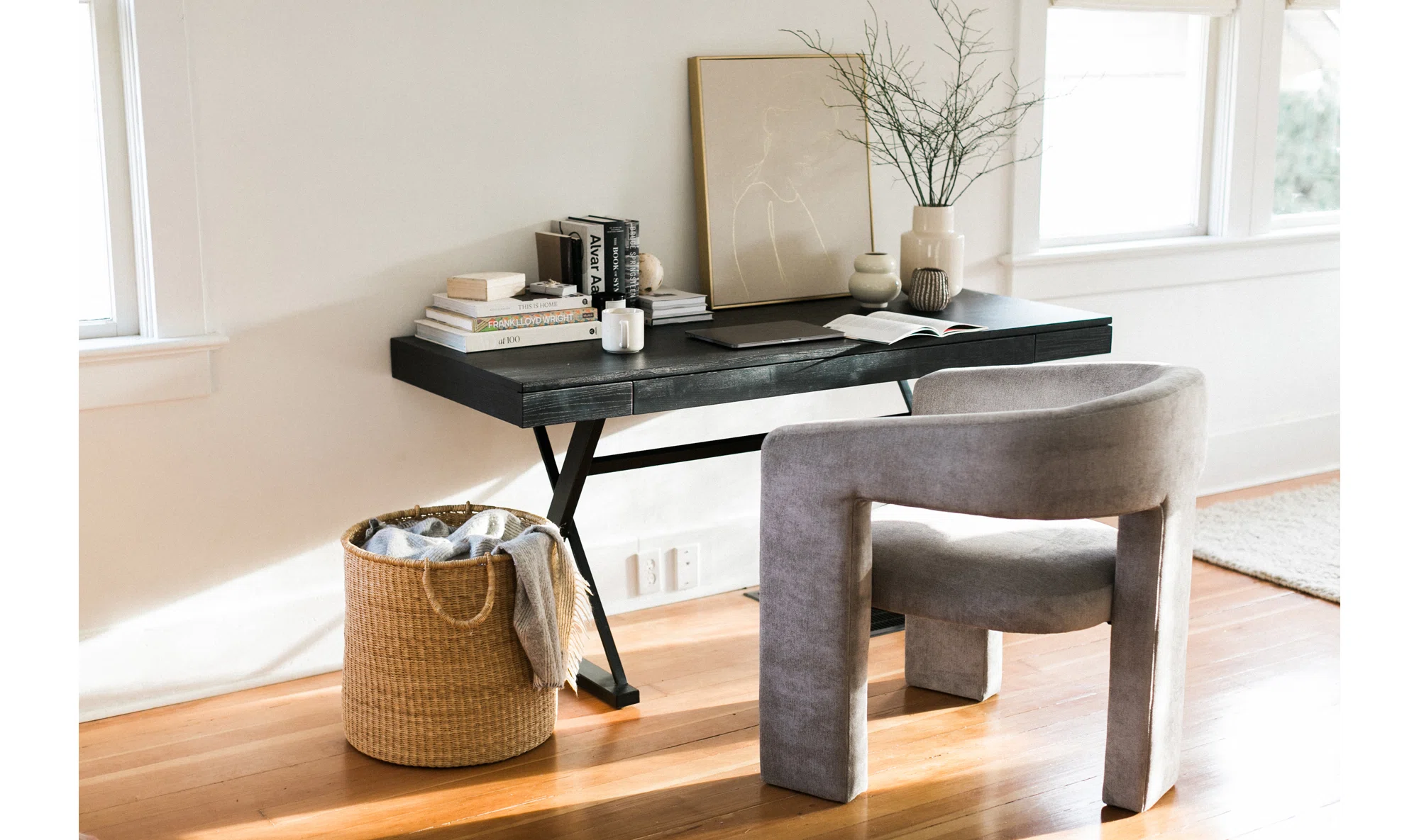 Modern Black Two Tier Office Desk with Metal Frame