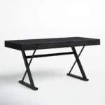 Modern Black Two Tier Office Desk with Metal Frame