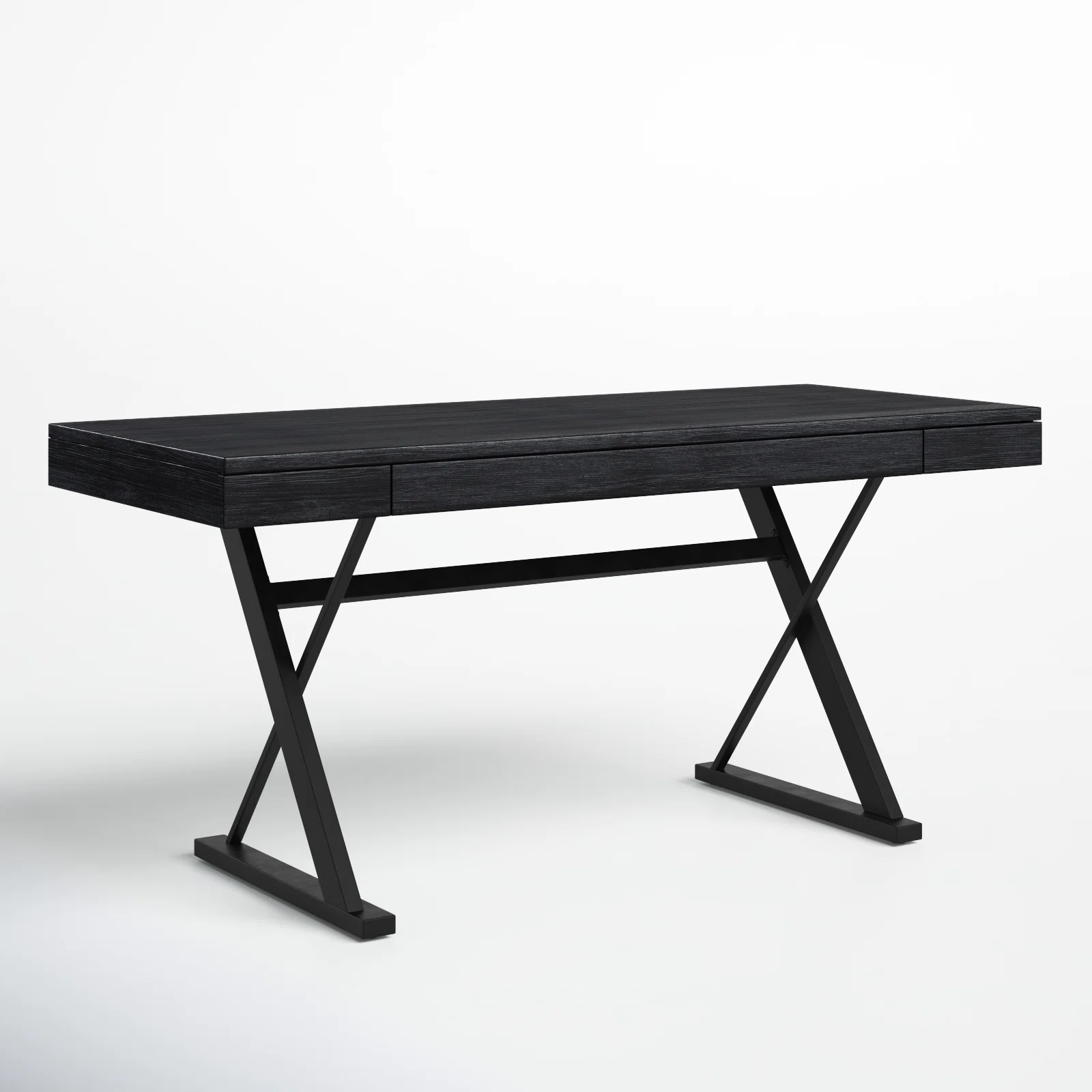 Modern Black Two Tier Office Desk with Metal Frame