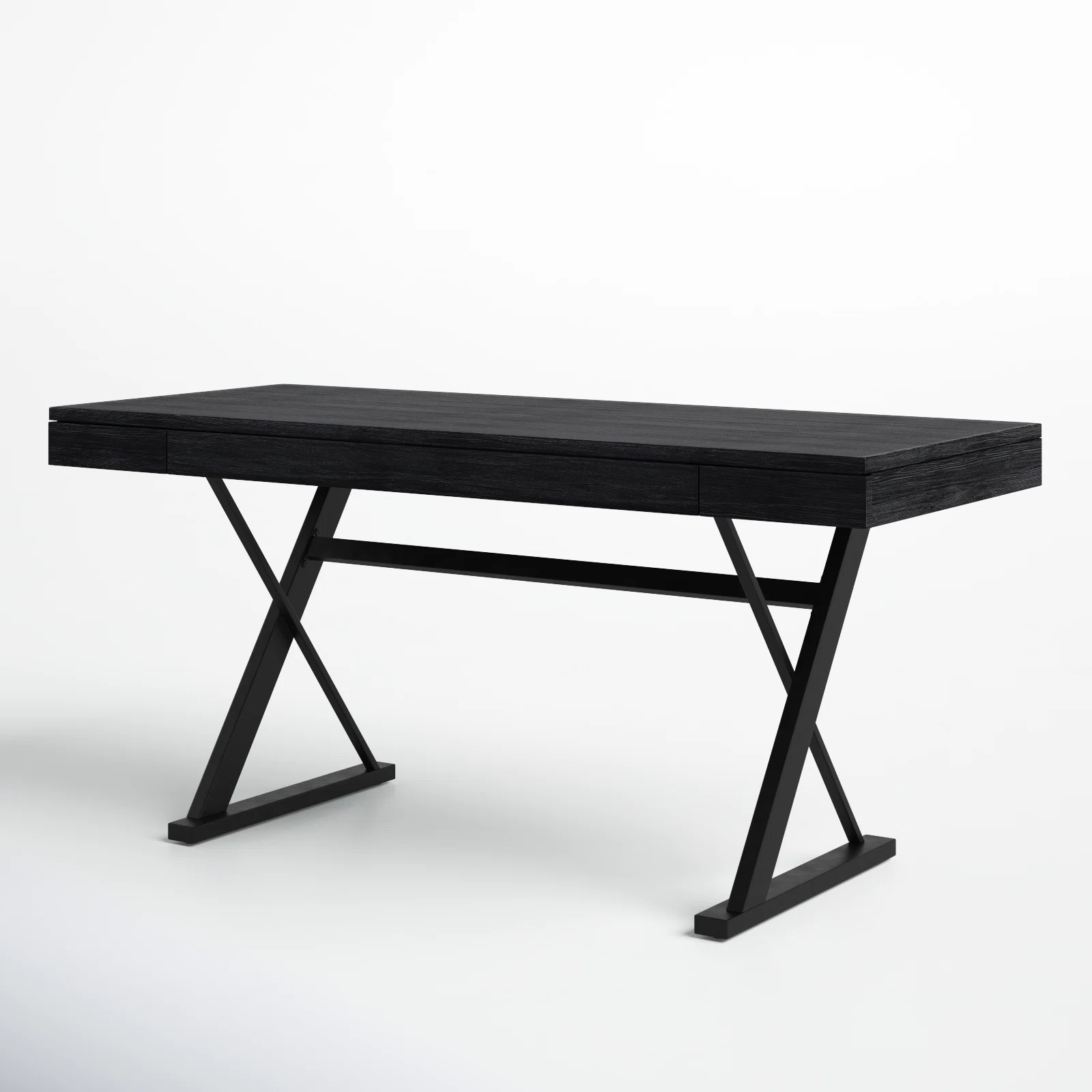 Modern Black Two Tier Office Desk with Metal Frame