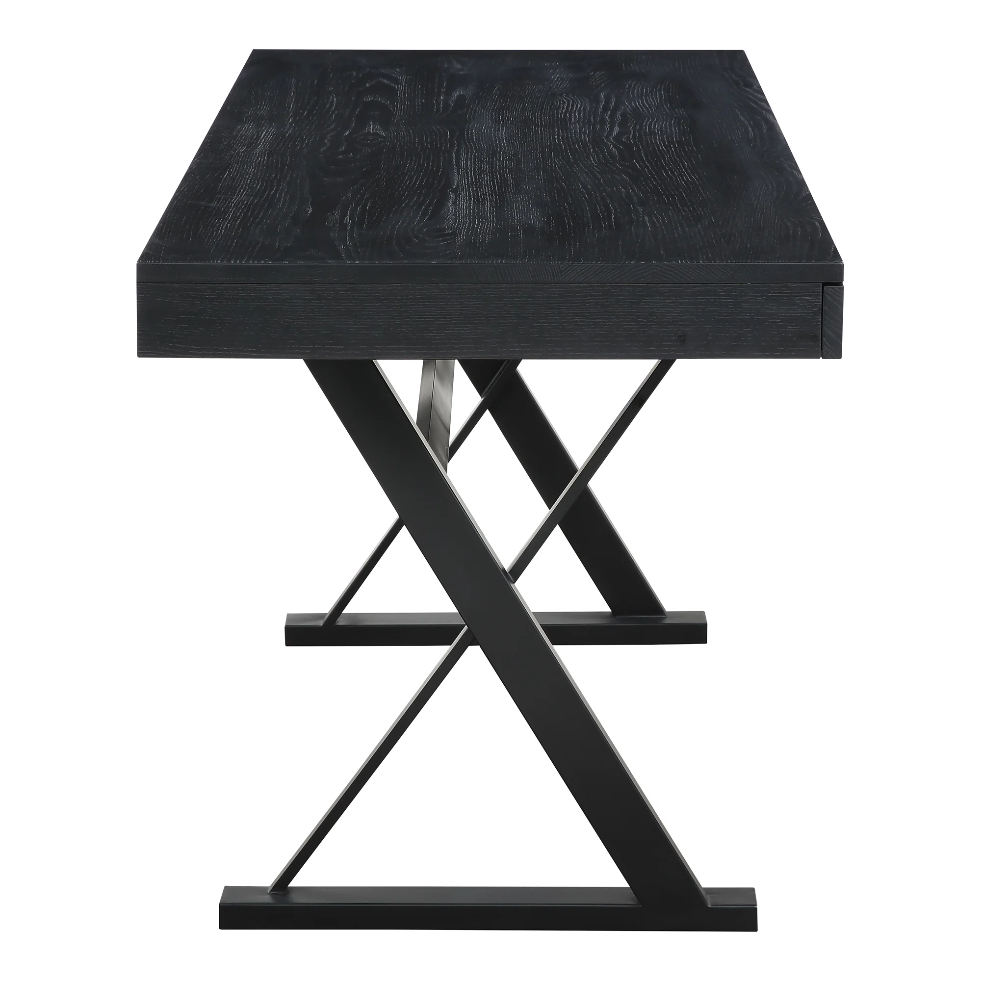 Modern Black Two Tier Office Desk with Metal Frame
