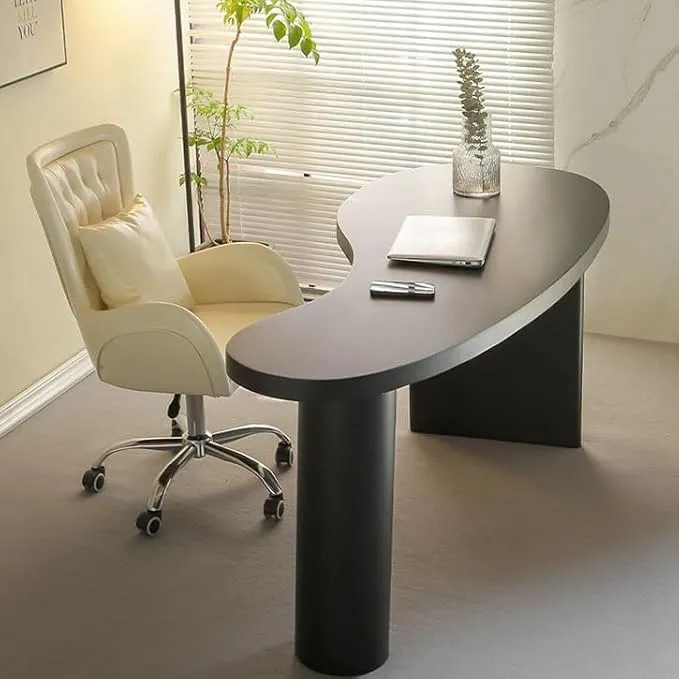 Modern Curved Top Solid Wood Office Table with Tapered Legs