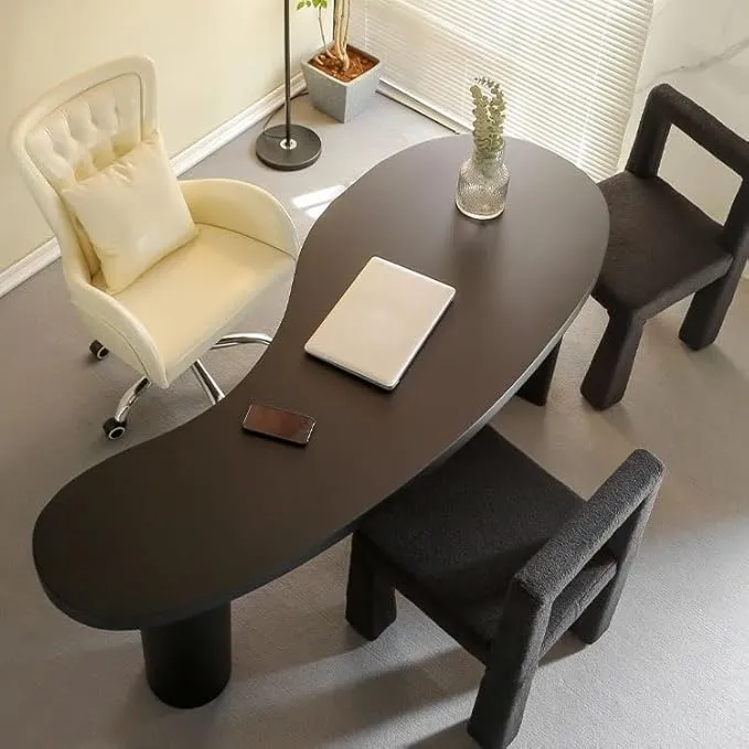 Modern Curved Top Solid Wood Office Table with Tapered Legs