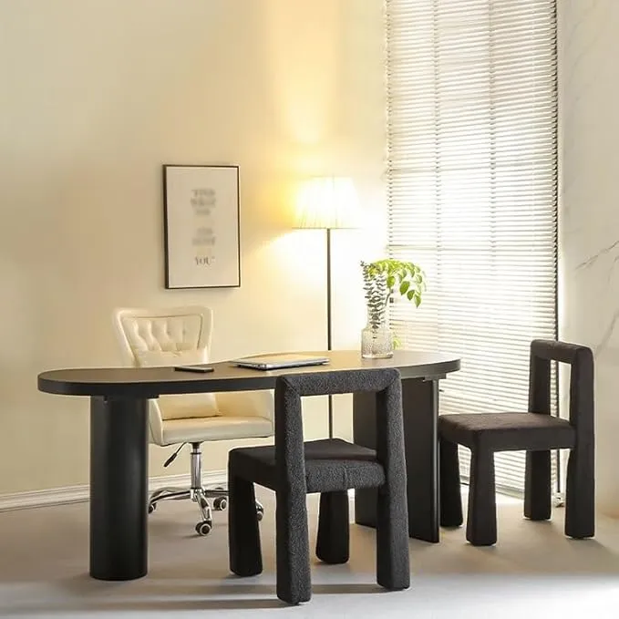 Modern Curved Top Solid Wood Office Table with Tapered Legs