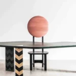 Modern Curved Wood Dining Table with Chevron Pattern Legs