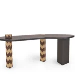Modern Curved Wood Dining Table with Chevron Pattern Legs