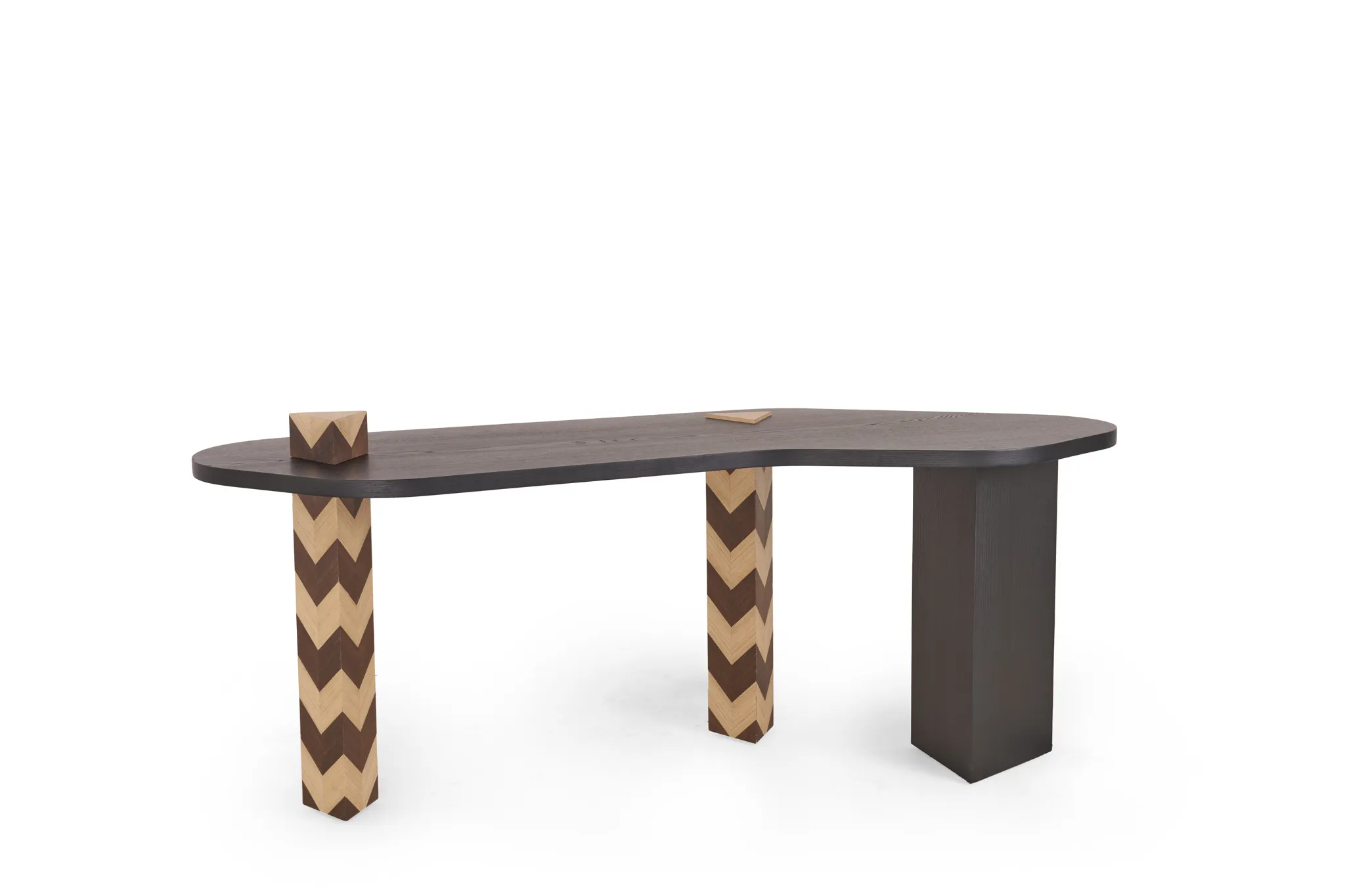 Modern Curved Wood Dining Table with Chevron Pattern Legs