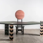Modern Curved Wood Dining Table with Chevron Pattern Legs