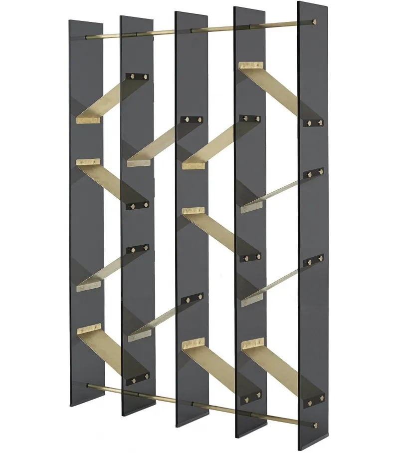 Modern Geometric Wooden Metal Open Bookcase Freestanding Display Shelf