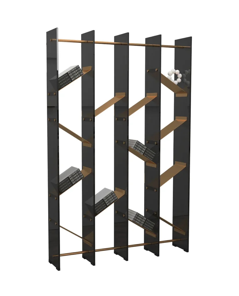 Modern Geometric Wooden Metal Open Bookcase Freestanding Display Shelf