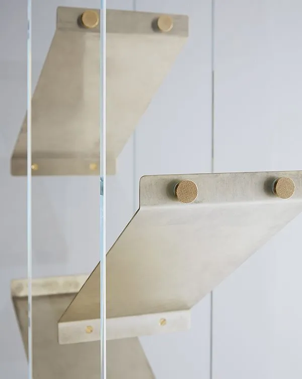 Modern Geometric Wooden Metal Open Bookcase Freestanding Display Shelf