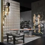 Modern Geometric Wooden Metal Open Bookcase Freestanding Display Shelf