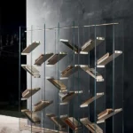 Modern Geometric Wooden Metal Open Bookcase Freestanding Display Shelf