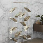 Modern Geometric Wooden Metal Open Bookcase Freestanding Display Shelf