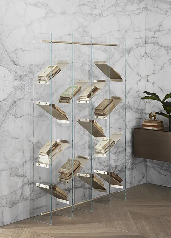 Modern Geometric Wooden Metal Open Bookcase Freestanding Display Shelf