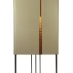 Modern Leather Wrapped Tall Cabinet with Metal Frame and Double Doors