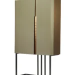 Modern Leather Wrapped Tall Cabinet with Metal Frame and Double Doors