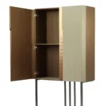 Modern Leather Wrapped Tall Cabinet with Metal Frame and Double Doors