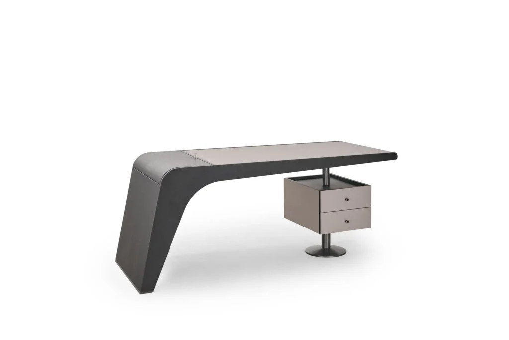 Modern Minimalist Leather Surface Wood Office Desk with Floating Drawer
