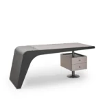 Modern Minimalist Leather Surface Wood Office Desk with Floating Drawer