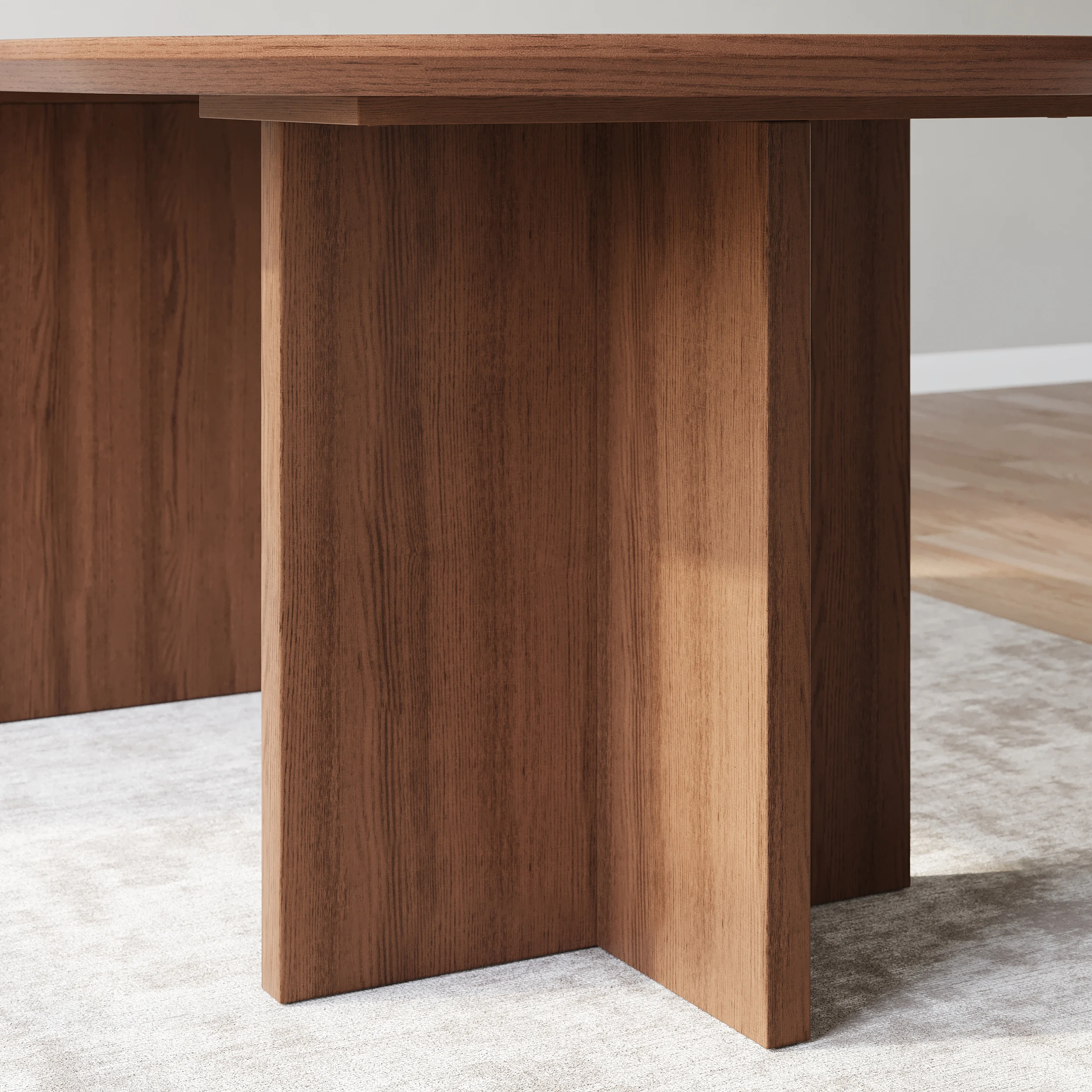 Modern Oval Walnut Dining Table with Faux Travertine Top for 8 People