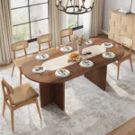 Modern Oval Walnut Dining Table with Faux Travertine Top for 8 People