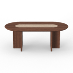Modern Oval Walnut Dining Table with Faux Travertine Top for 8 People