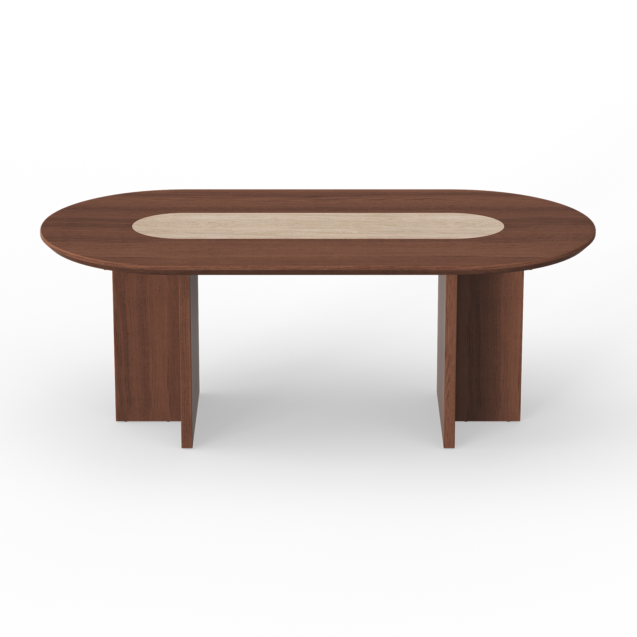 Modern Oval Walnut Dining Table with Faux Travertine Top for 8 People